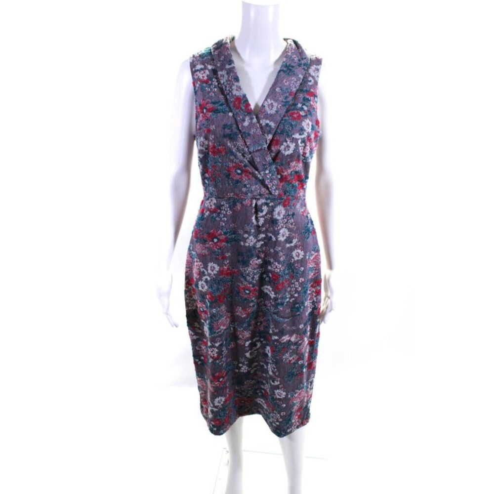 Maeve Womens Textured Floral Woven Draped Collared Sleeveless Dress Pink Size 8